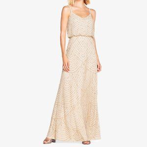 Size 2 Petite Art Deco Beaded Bridesmaid Dress in Champagne Gold